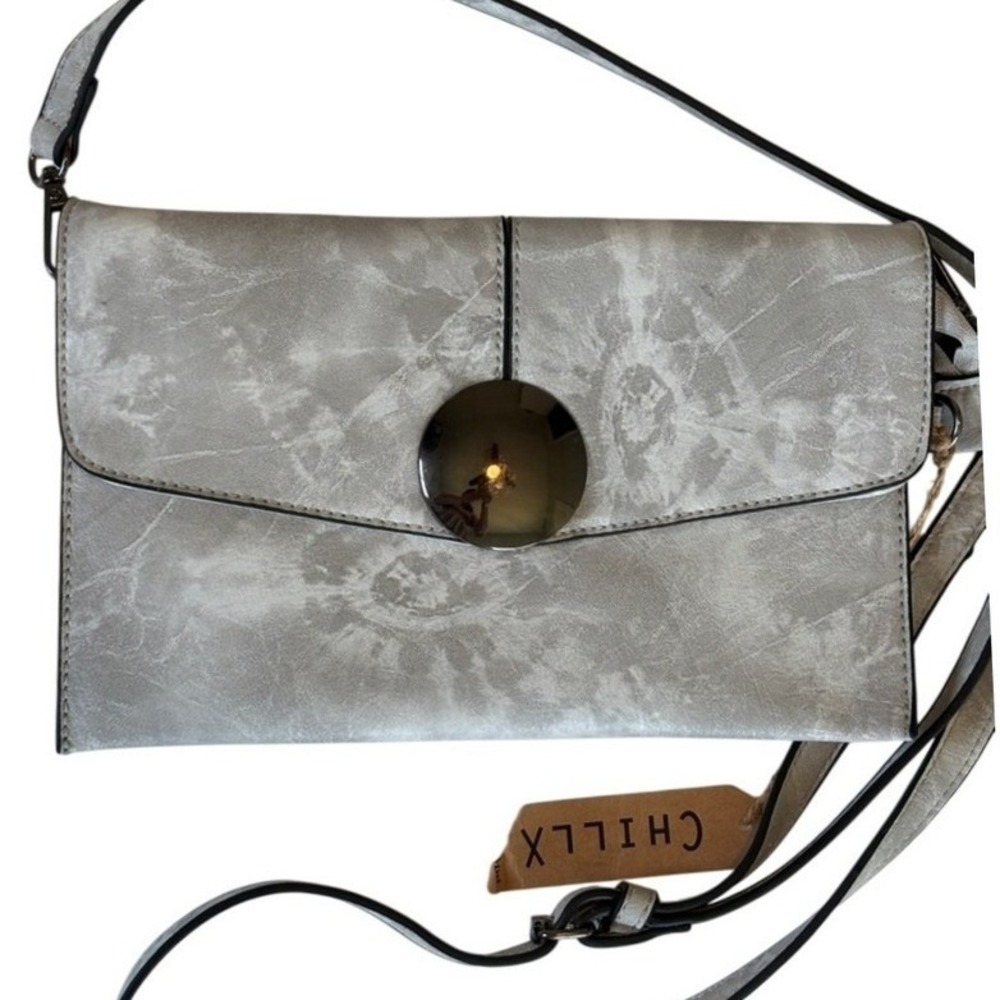 NEW Chillx Silver Tie-Dye Vegan Leather Crossbody Bag Boho Futuristic Consign